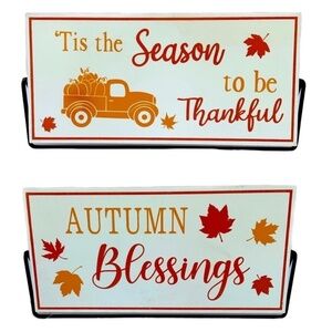 Autumn Rotating 2 Sided Sign Freestanding Table Counter Decoration Metal Stand